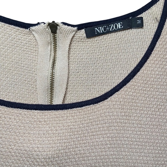 Nic+Zoe Waffle Knit Long Sleeve Colorblock Medium Black Tan Long Sleeve Neutral - Picture 3 of 5